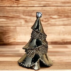 Banana Republic Christmas Tree Enamel Brooch Gold Finish Glass Stone